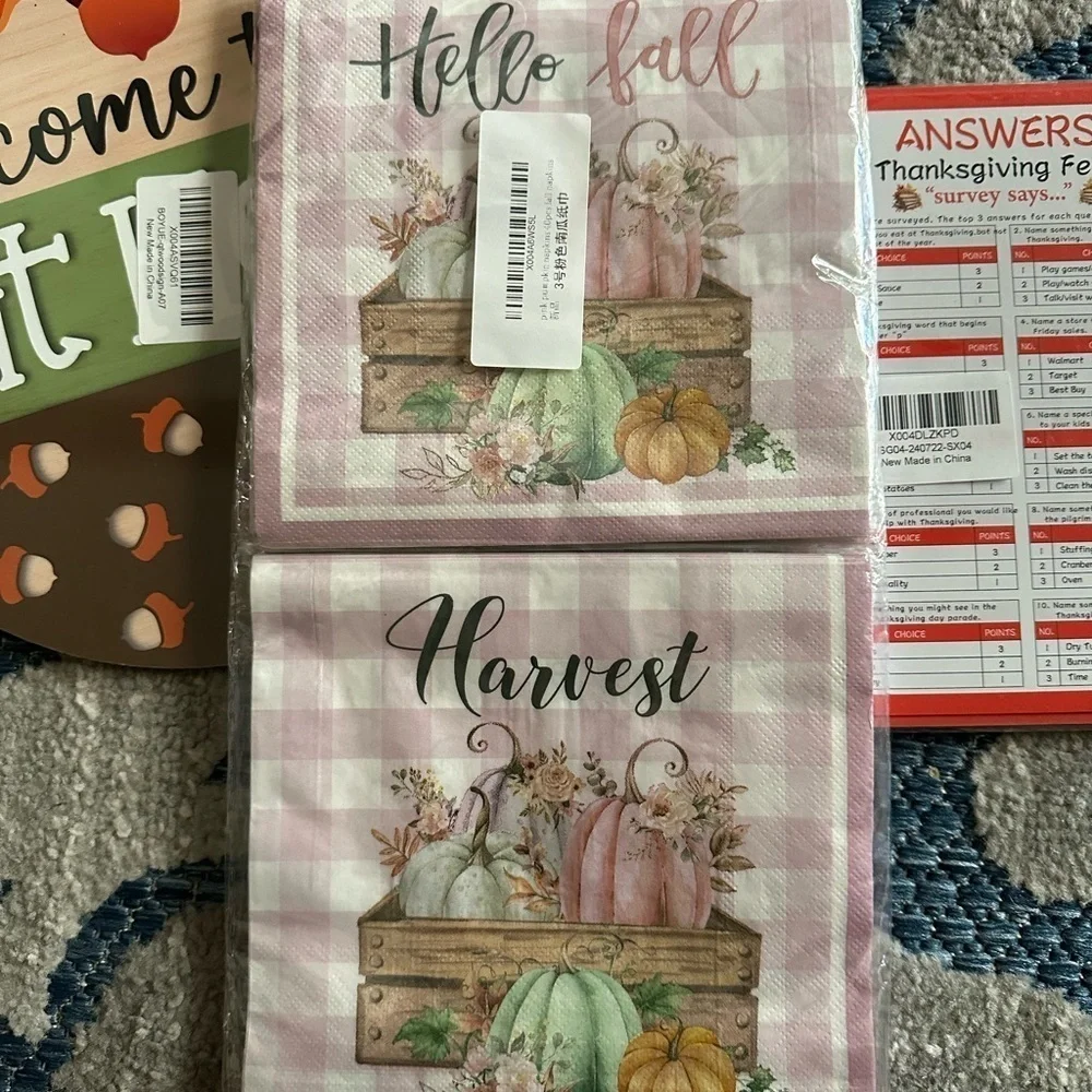 Thanksgiving Bundle Of 3 Wall Decor Napkins Games Brand New